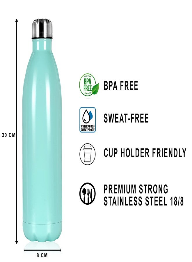 ستار ورك قارورة معدنية مزدوجة الجدار من الفولاذ المقاوم للصدأ من STAR WORK، مقاومة للماء، مثالية للرياضة والسفر، تحافظ على المشروبات ساخنة وباردة، قابلة لإعادة الاستخدام، قارورة رياضية مانعة للتسرب (1000 مل، أزرق سماوي) - Image 3